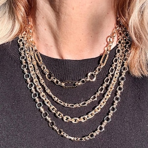 18k Gold Filled Layering Chain Necklace • Rolo, Oval, Hex Styles • Adjustable Length
