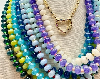 Candy Gemstone Necklaces, Colorful Beaded Layering, Gold Filled Summer, Jade Gemstone