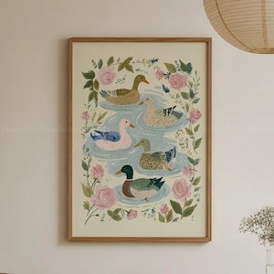 Vintage Duck Wall Art, Mallard Duck Decor, Cottagecore Home Decor, Botanical Bird Print, Printable Vintage Nursery Art