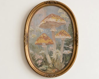 Cottagecore Mushrooms Painting, Vintage Botanical Wall Art, Whimsical Forest Poster, Floral Mushroom Painting, Rustic Digital Download