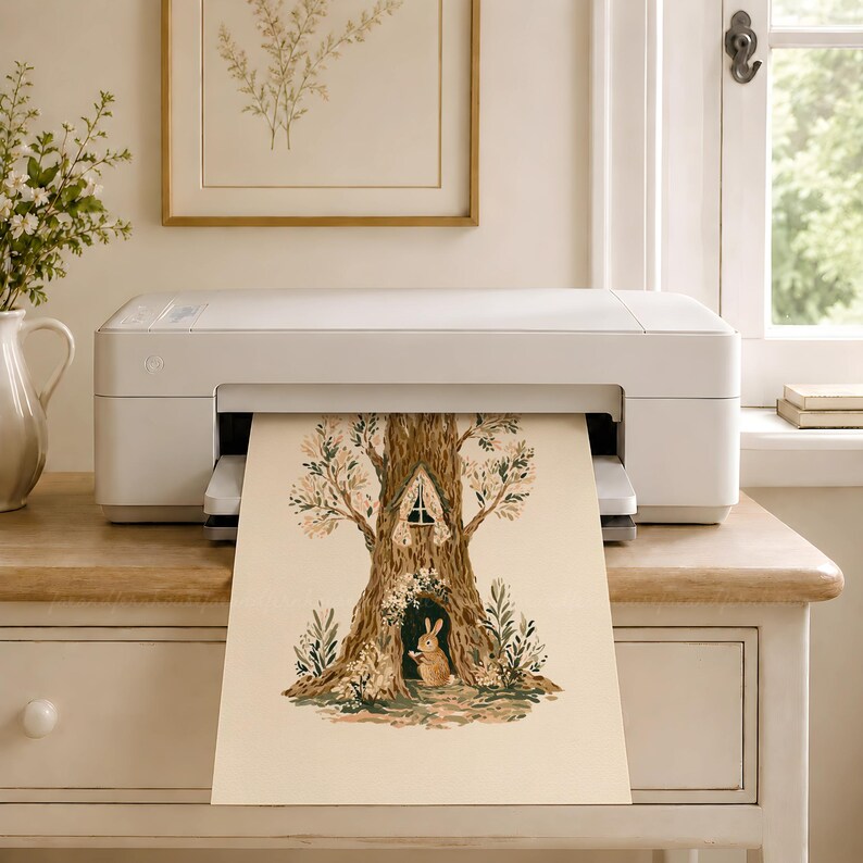 Bunny Nursery Print, Woodland Treehouse Art, Rabbit Wall Art, Cottagecore Kids Room, Forest Animal Printable, Storybook Decor