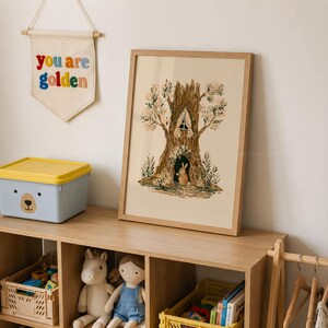 Bunny Nursery Print, Woodland Treehouse Art, Rabbit Wall Art, Cottagecore Kids Room, Forest Animal Printable, Storybook Decor