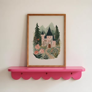 Pink Castle Wall Art Printable, Fairytale Castle Print, Cottagecore Decor, Storybook Castle Art, Fantasy Wall Decor, Whimsical Girl Bedroom