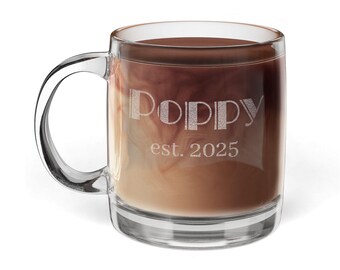 Custom Name Engraved Glass Coffee Mug | Personalized Clear Mug, 12 oz