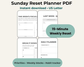 Wochen-Reset-Planer - Habit Tracker, Debrief (druckbares PDF)