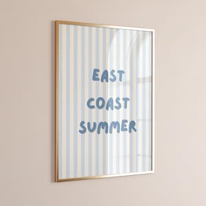 East Coast Summer Printable – Coastal Grandma Decor, Summer Instant Print, Hamptons-Inspired, Dorm Room, Breezy Blue Stripes Wall Poster