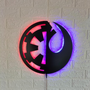 Rebel vs Empire LED Sign, Illuminated Galactic Symbol Wall Art for Game Room Office Bedroom or Studio, Sci-Fi Fan Gift Idea