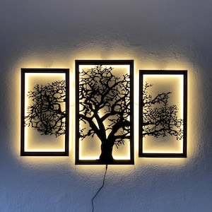 LED Tree Wall Decor Set: Modern Aluminum Lighted Wall Art