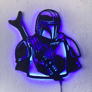 Mandalorian LED Sign with Backlight | Mandalorian Wall Art for Game Room, Bedroom, Man Cave | Illuminated Gift for Sci Fi Fans