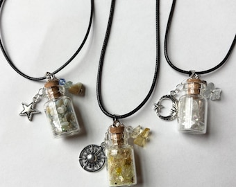 Crystal Spell Jar with Witchy Charms Necklace
