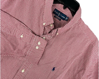 Vintage Polo Ralph Lauren Men's Shirt 18 36/37  Red Gingham Check  Pony