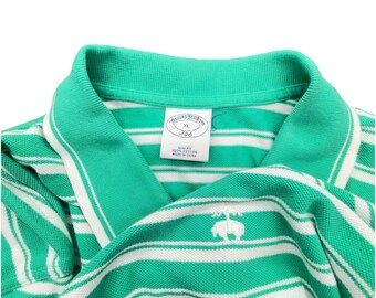 Brooks Brothers Polo Shirt Men's XL White Green 346 Striped SLIM Fit