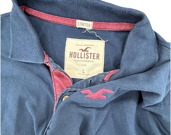 Vintage Hollister Shirt Mens Large Polo Blue Y2K 2000s Preppy Collar Stretch