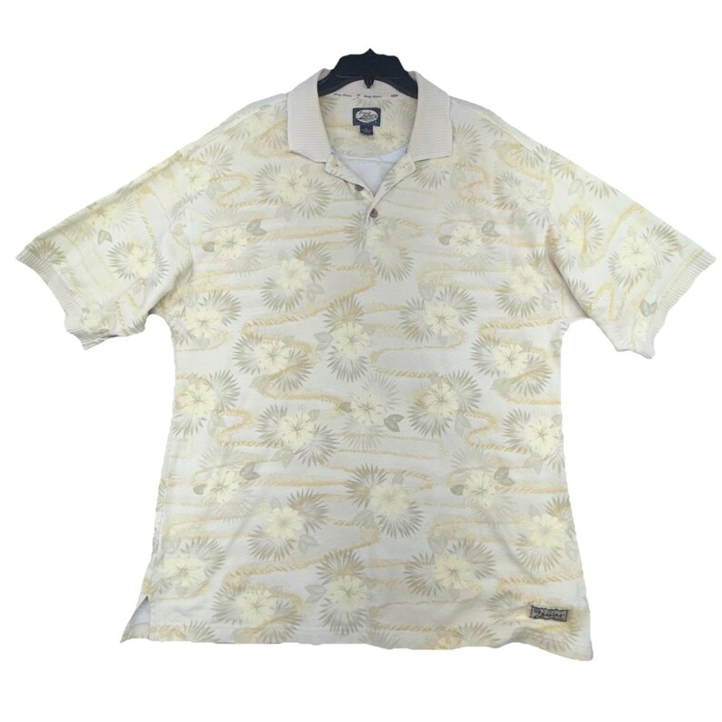 Camisa polo havaiana vintage Tommy Bahama masculina tamanho XL amarela com estampa floral e manga curta. imagem 3