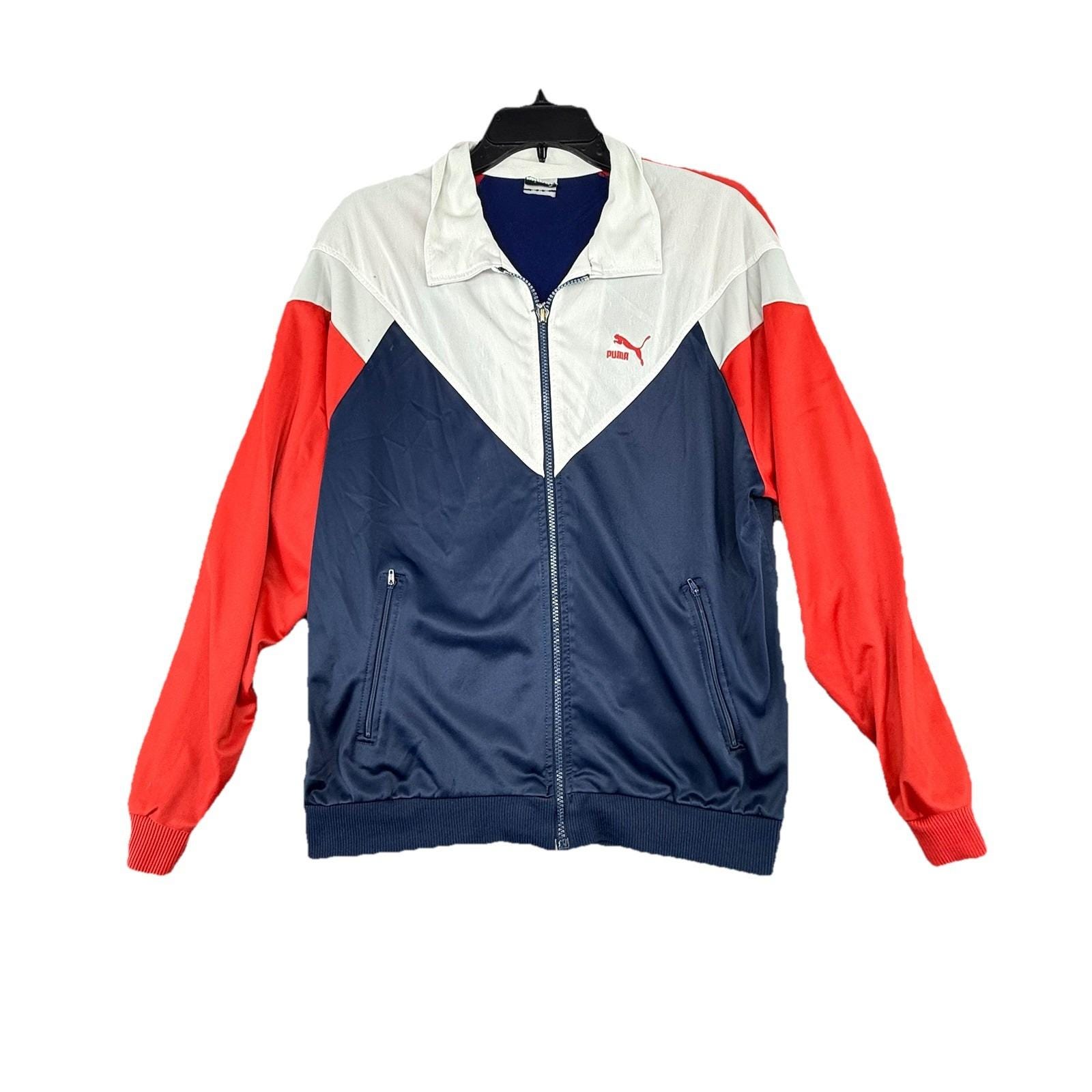 Vintage Puma Jacket Mens Medium Blue Red Retro Track Full Zip 80s 