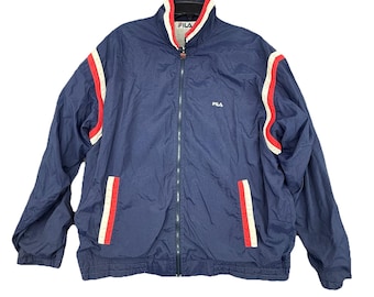 Vintage FILA Full Zip Windbreaker Jacket Mens 2XL Blue Color Block