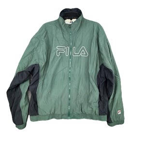 Kurtka wiatrówka FILA męska VTG, zielono-czarna, 2xl, Y2K, nylonowa, z zamkiem błyskawicznym w stylu retro zdjęcie 1