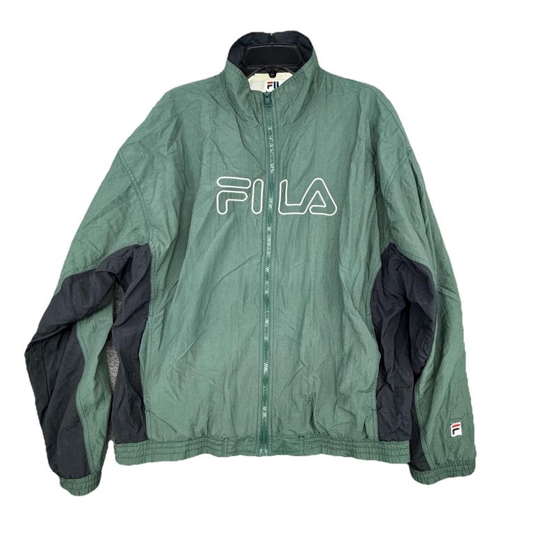 Kurtka wiatrówka FILA męska VTG, zielono-czarna, 2xl, Y2K, nylonowa, z zamkiem błyskawicznym w stylu retro zdjęcie 1