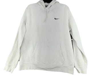 Moletom com capuz Nike vintage dos anos 90, branco, com logo Swoosh bordado, fabricado nos EUA, tamanho G masculino.