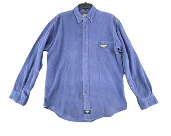 Harley Davidson Shirt Mens Medium Blue Flannel Button Up Casual Soft Logo Biker