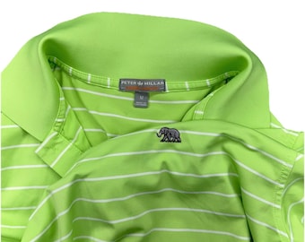 Maglia da golf Wanderes Club Peter Millar da uomo a maniche corte, taglia M, verde a righe con elefante, motivo elefante, verde.