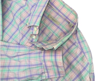 Vintage Burberrys Shirt Men's M Plaid Button Front Check Made In USA