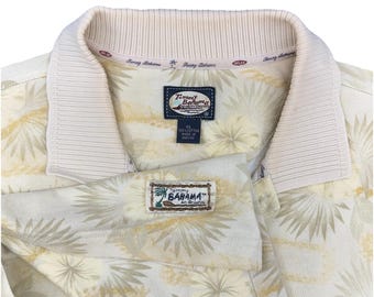 Camisa polo hawaiana Vintage Tommy Bahama para hombre, talla XL, color amarillo con estampado floral, manga corta.