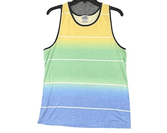 Vintage 70s Hang Ten Striped Tank Top Rainbow Surf Skateboard USA Small