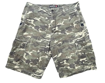 Pantalones cortos cargo de camuflaje para hombre Quicksilver, talla 34, estilo paracaidista militar Y2K