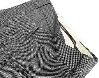Canali メンズ 100%ウール プリーツ加工ドレスパンツ ブラック ホワイト バーズアイ 38x30