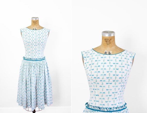 1950s Dress - 50s Dress - Butterfly Print Sleevel… - image 1