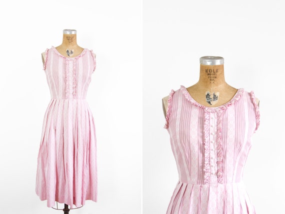 1950s Dress - 50s Dress - Pink Sleeveless Striped