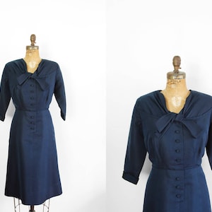 1950s Dress - 50s Dress - Navy Blue Saks Fifth Avenue Cocktail Evening Dress