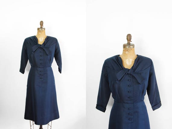 1950s Dress - 50s Dress - Navy Blue Saks Fifth Ave