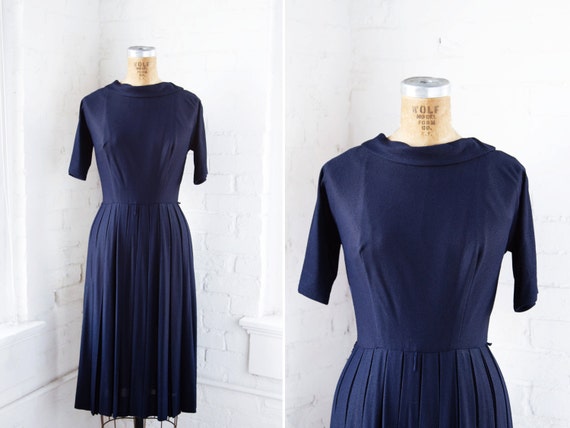 navy blue 50s dress