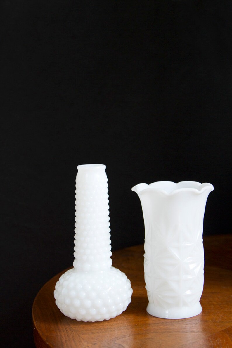 Two Vintage White Milkglass Vases Set Of Two Milkglass Vases Etsy