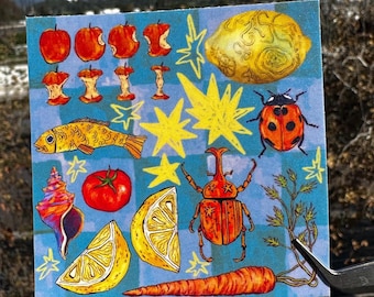 Big Collage Bug and Fruit Waterproof Vinyl Sticker: Durable Matte Bug Decal