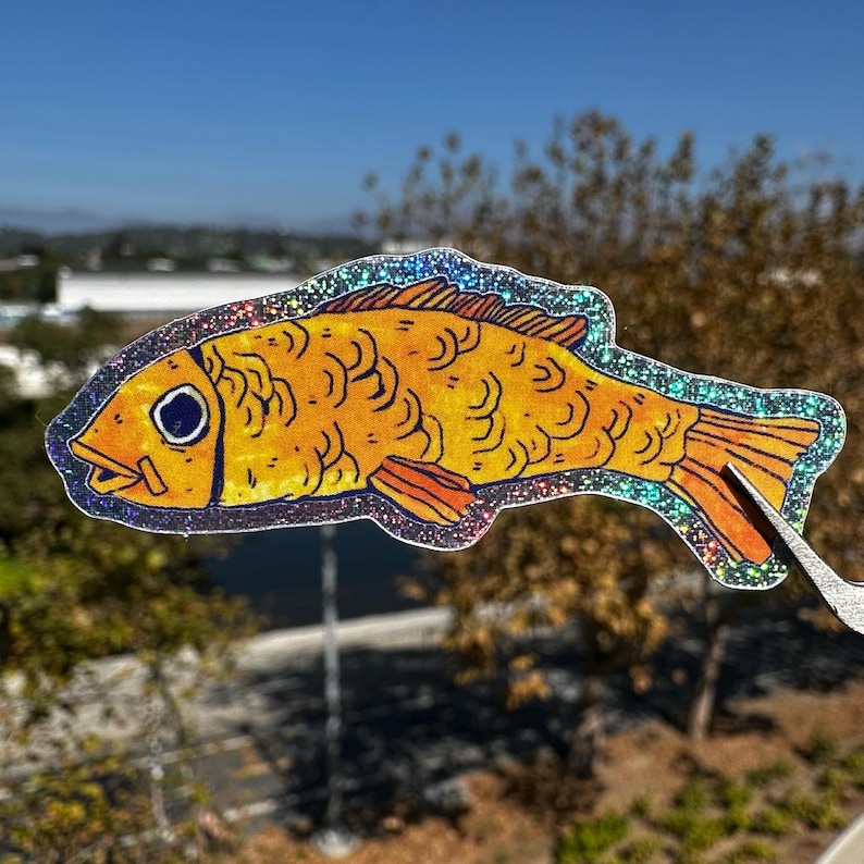 Fish Fin Sticker Glitter Fish! Waterproof Vinyl Sticker: Sparkly Orange and Yellow Small ...