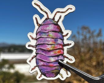 Purple Isopod Sticker: Tiny Waterproof Vinyl Bug Decal