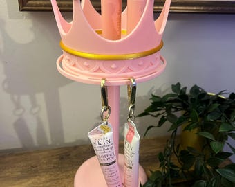 PLouise Inspired Rotating Crown Organiser - for lip oils and lip protectors - Pink and Gold
