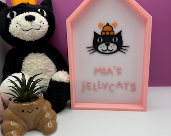 Personalised Jellycat inspired Sign EXTRA LARGE - Jellycat Display - Custom 3D Printed Name Plaque - Pink or Cyan - Freestanding Custom Made