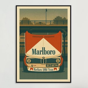 BMW 2002 Turbo Marlboro Livery 1974 - Vintage Racing Art Print | Classic Motorsport Wall Decor | Retro BMW 2002 Poster for Car Enthusiasts