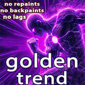 May include: A digital art image with a purple and black color scheme. The image features a muscular figure with glowing eyes and energy effects. Text includes "no repaints, no backpaints, no lags" and "golden trend."