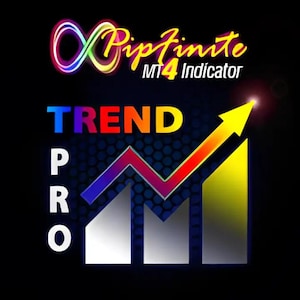 May include: A graphic with the text "Piptfinite MT4 Indicator" above a colorful infinity symbol. Below, the word "TREND" is in rainbow colors, with "PRO" stacked below it. An upward-pointing arrow and a graph are also present.