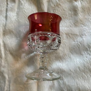 Vintage Tiffin Glass Kings Crown Thumbprint Ruby Red Flash stemmed cordial glass
