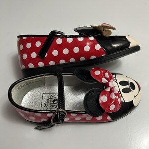 Vintage 90s Disney Kids Minnie Mouse Dress Shoes Girls Size 7 Bow Polka Dots image 3