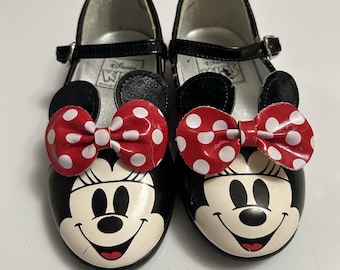 Vintage 90s Disney Kids Minnie Mouse Dress Shoes Girls Size 7 Bow Polka Dots