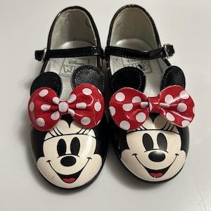 Vintage 90s Disney Kids Minnie Mouse Dress Shoes Girls Size 7 Bow Polka Dots image 1