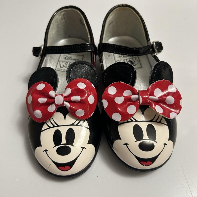 Vintage 90s Disney Kids Minnie Mouse Dress Shoes Girls Size 7 Bow Polka Dots image 1