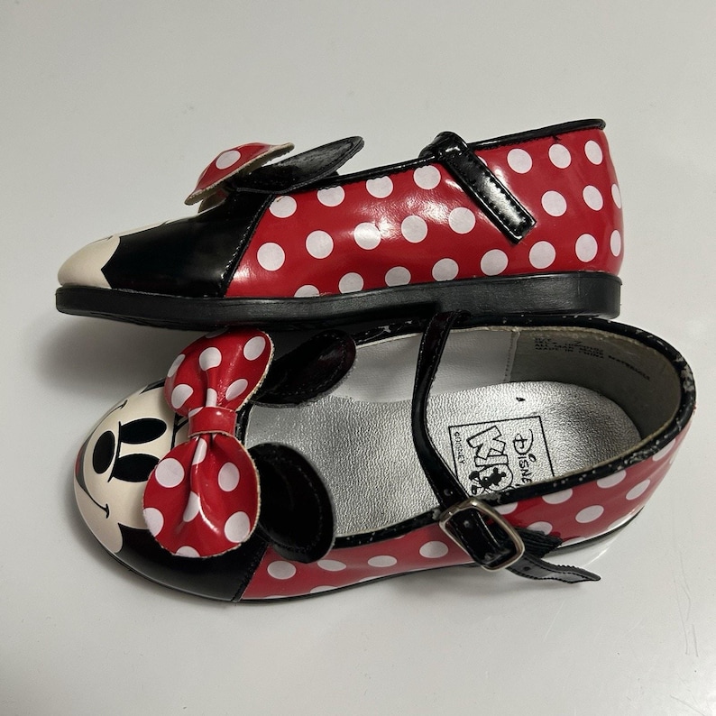Vintage 90s Disney Kids Minnie Mouse Dress Shoes Girls Size 7 Bow Polka Dots image 4